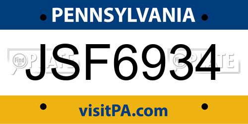 JSF6934 Pennsylvania License Plate