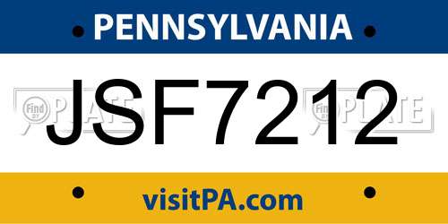 JSF7212 Pennsylvania License Plate