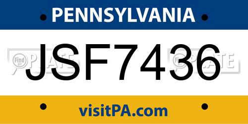 JSF7436 Pennsylvania License Plate