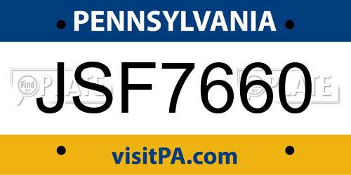 JSF7660 Pennsylvania License Plate