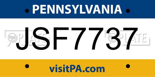 JSF7737 Pennsylvania License Plate