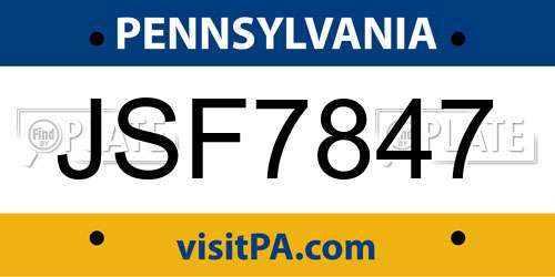 JSF7847 Pennsylvania License Plate