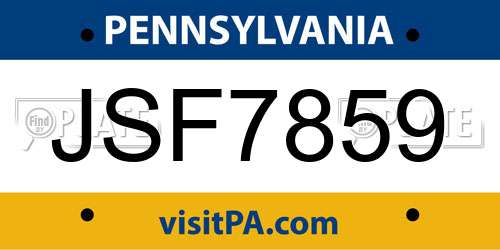 JSF7859 Pennsylvania License Plate