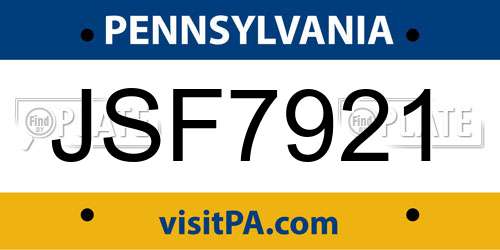 JSF7921 Pennsylvania License Plate