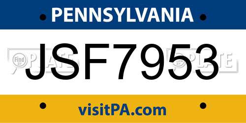 JSF7953 Pennsylvania License Plate