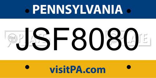 JSF8080 Pennsylvania License Plate