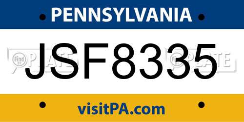 JSF8335 Pennsylvania License Plate