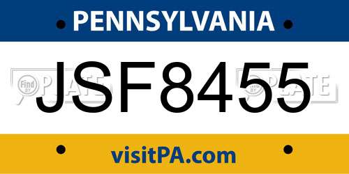JSF8455 Pennsylvania License Plate