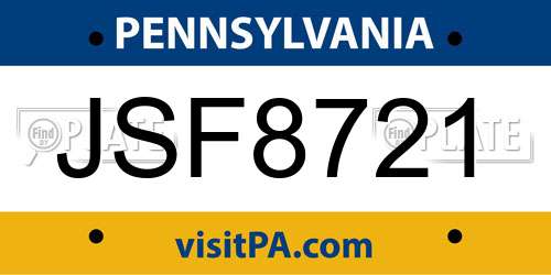 JSF8721 Pennsylvania License Plate