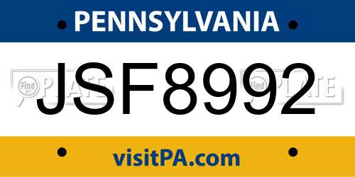 JSF8992 Pennsylvania License Plate