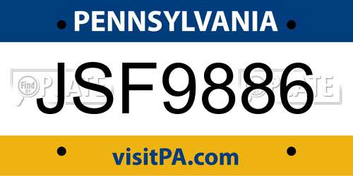 JSF9886 Pennsylvania License Plate