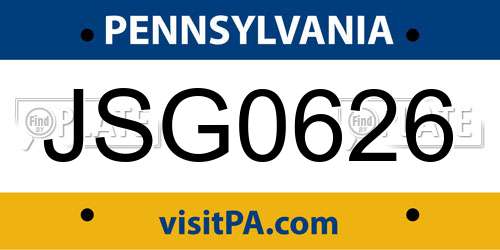 JSG0626 Pennsylvania License Plate