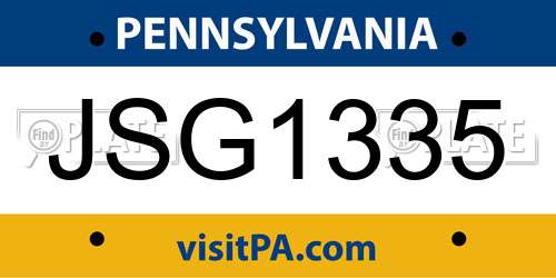 JSG1335 Pennsylvania License Plate