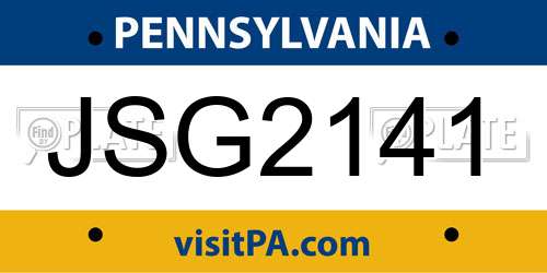 JSG2141 Pennsylvania License Plate