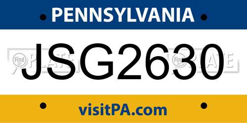 JSG2630 Pennsylvania License Plate
