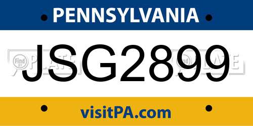 JSG2899 Pennsylvania License Plate