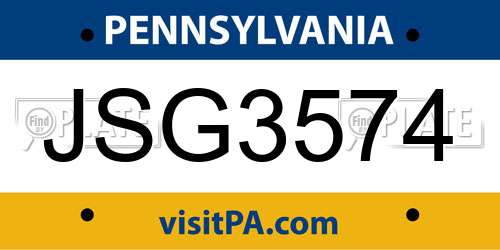 JSG3574 Pennsylvania License Plate