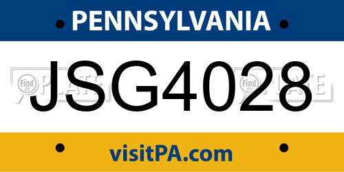 JSG4028 Pennsylvania License Plate