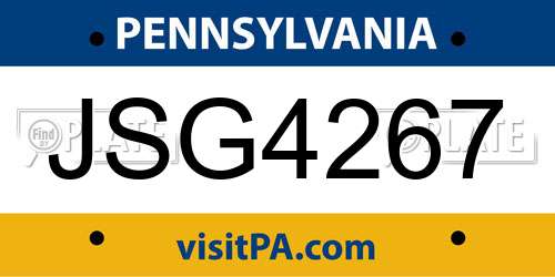 JSG4267 Pennsylvania License Plate