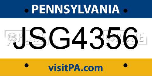 JSG4356 Pennsylvania License Plate