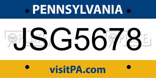 JSG5678 Pennsylvania License Plate