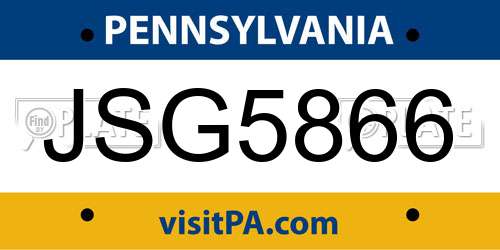 JSG5866 Pennsylvania License Plate