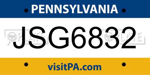 JSG6832 Pennsylvania License Plate