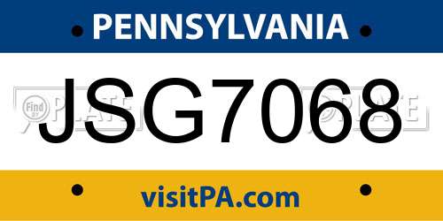 JSG7068 Pennsylvania License Plate