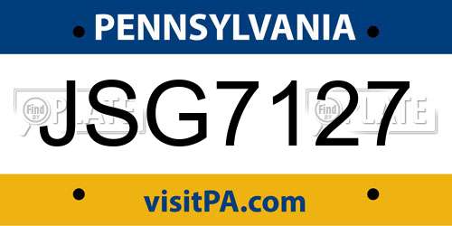 JSG7127 Pennsylvania License Plate