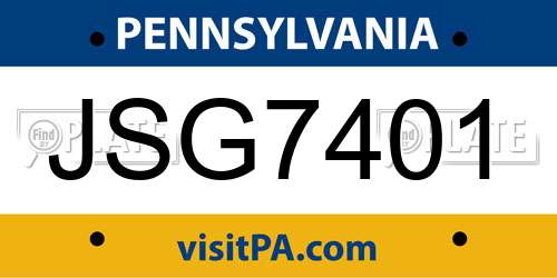 JSG7401 Pennsylvania License Plate