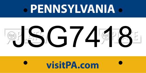 JSG7418 Pennsylvania License Plate