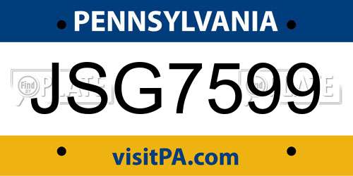 JSG7599 Pennsylvania License Plate