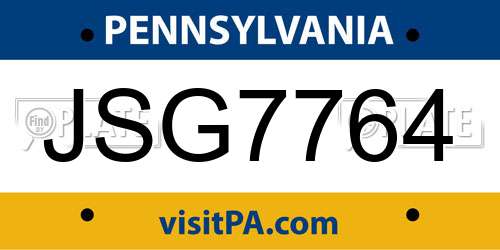 JSG7764 Pennsylvania License Plate