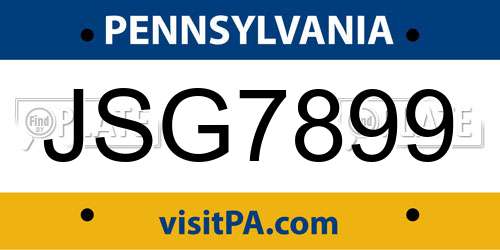 JSG7899 Pennsylvania License Plate