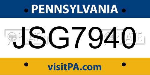 JSG7940 Pennsylvania License Plate