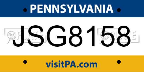 JSG8158 Pennsylvania License Plate