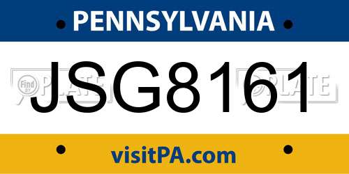 JSG8161 Pennsylvania License Plate