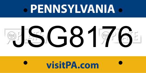 JSG8176 Pennsylvania License Plate