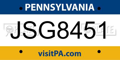 JSG8451 Pennsylvania License Plate
