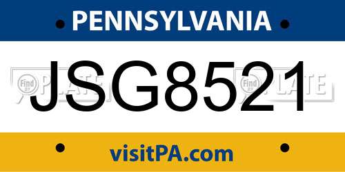 JSG8521 Pennsylvania License Plate