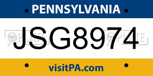 JSG8974 Pennsylvania License Plate