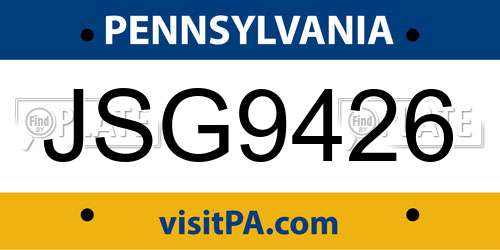 JSG9426 Pennsylvania License Plate