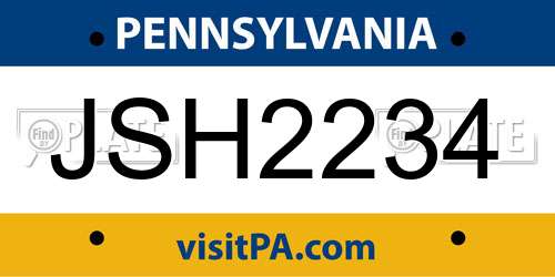 JSH2234 Pennsylvania License Plate