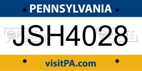 JSH4028 Pennsylvania License Plate