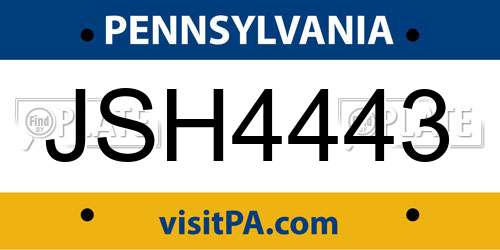 JSH4443 Pennsylvania License Plate