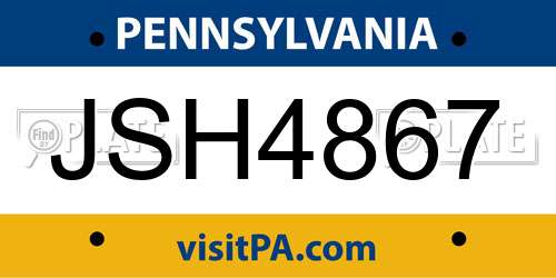 JSH4867 Pennsylvania License Plate
