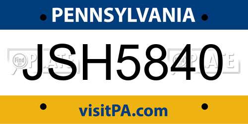 JSH5840 Pennsylvania License Plate