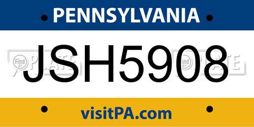 JSH5908 Pennsylvania License Plate