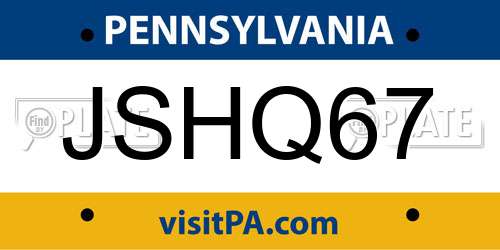 JSHQ67 Pennsylvania License Plate