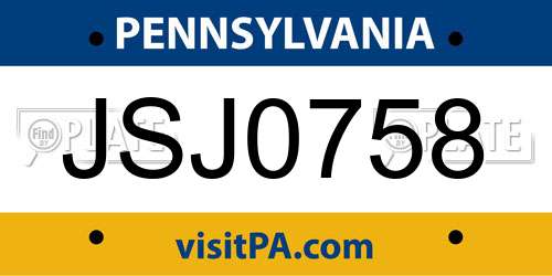 JSJ0758 Pennsylvania License Plate